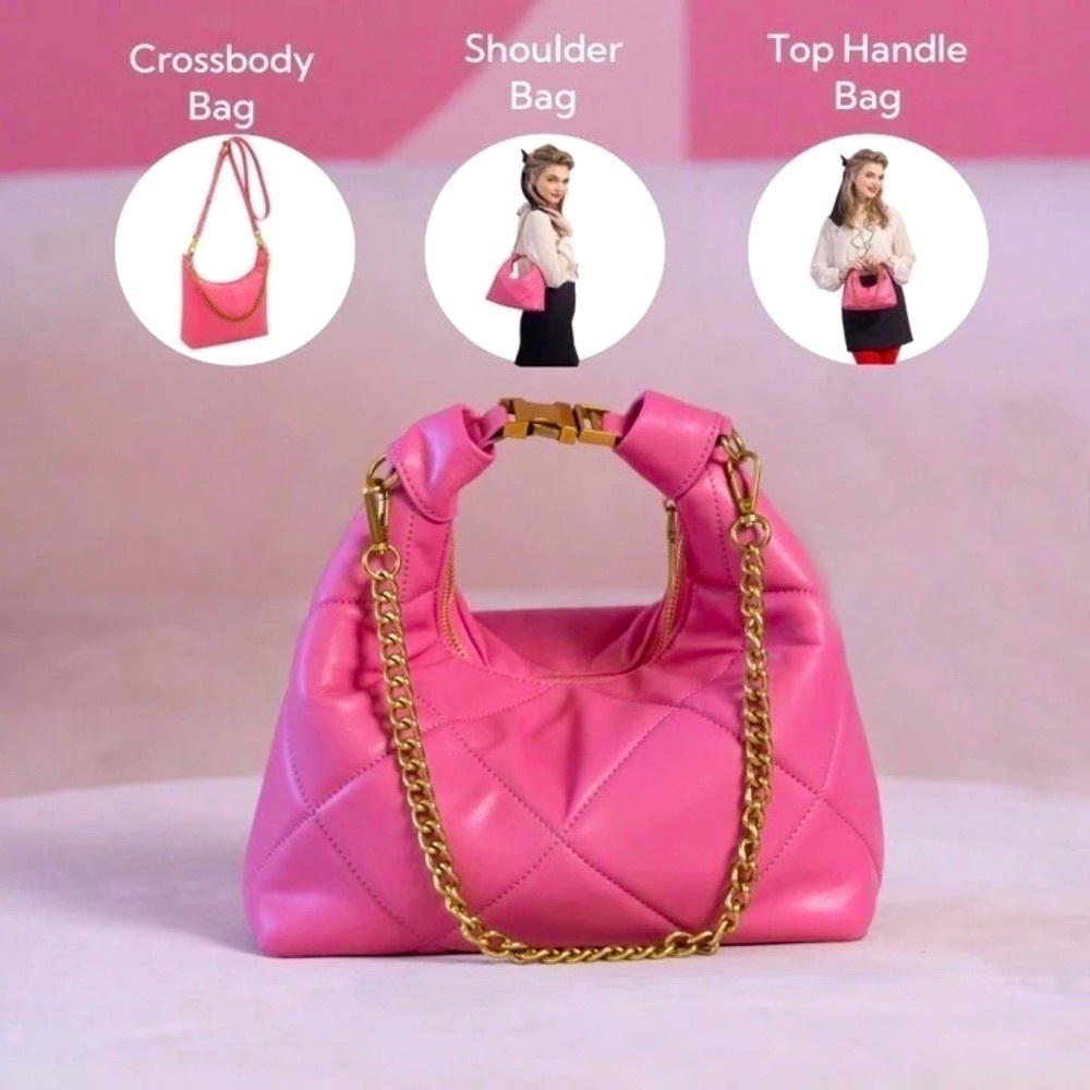 NWT Kayla + Ava Hot‎ Pink and Gold Quilted Bag